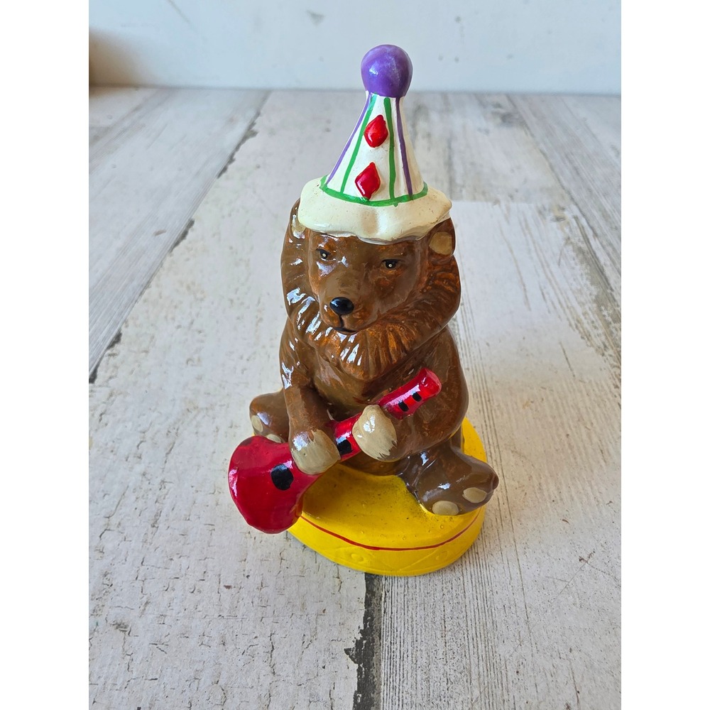Vintage porcelain‎ bear circus carnival flute statue figurine hat